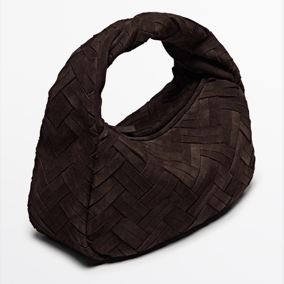 NWT Massimo Dutti Zara Bottega  Brown Woven Suede Bag - Picture 2 of 3